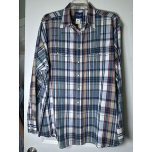 Wrangler Western Shirt Mens 2XL Tall Blue Plaid Pearl Snap‎ Long Sleeve Rodeo